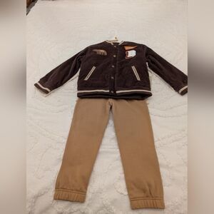 NEW Bearpaw 4T Boys 3 Piece Outfit Set Brown and Tan Jacket Sweatpants And Top